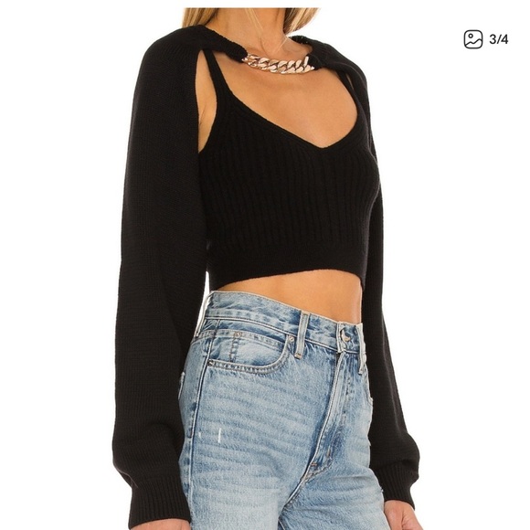 Bubish X REVOLVE Ava Knit Bolero Pullover in Black with Gold Chain - Picture 3 of 5